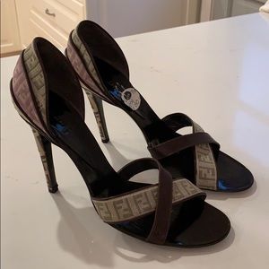 FENDI Layered Zucca multi color/leather sandals